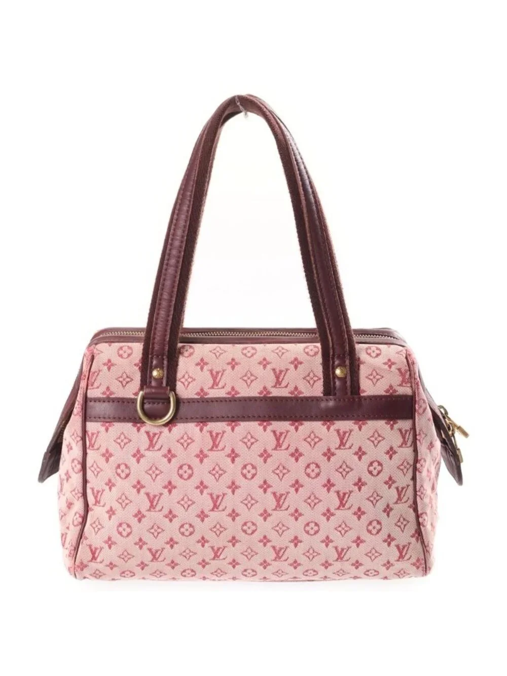 Louis Vuitton Monogram Mini Josephine PM Handbag Wine Red Leather Canvas Gold